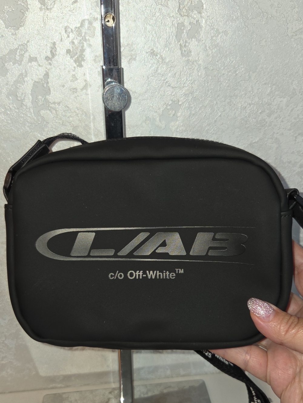 Off-White Black Crossbody Messenger Bag with Branded Strap